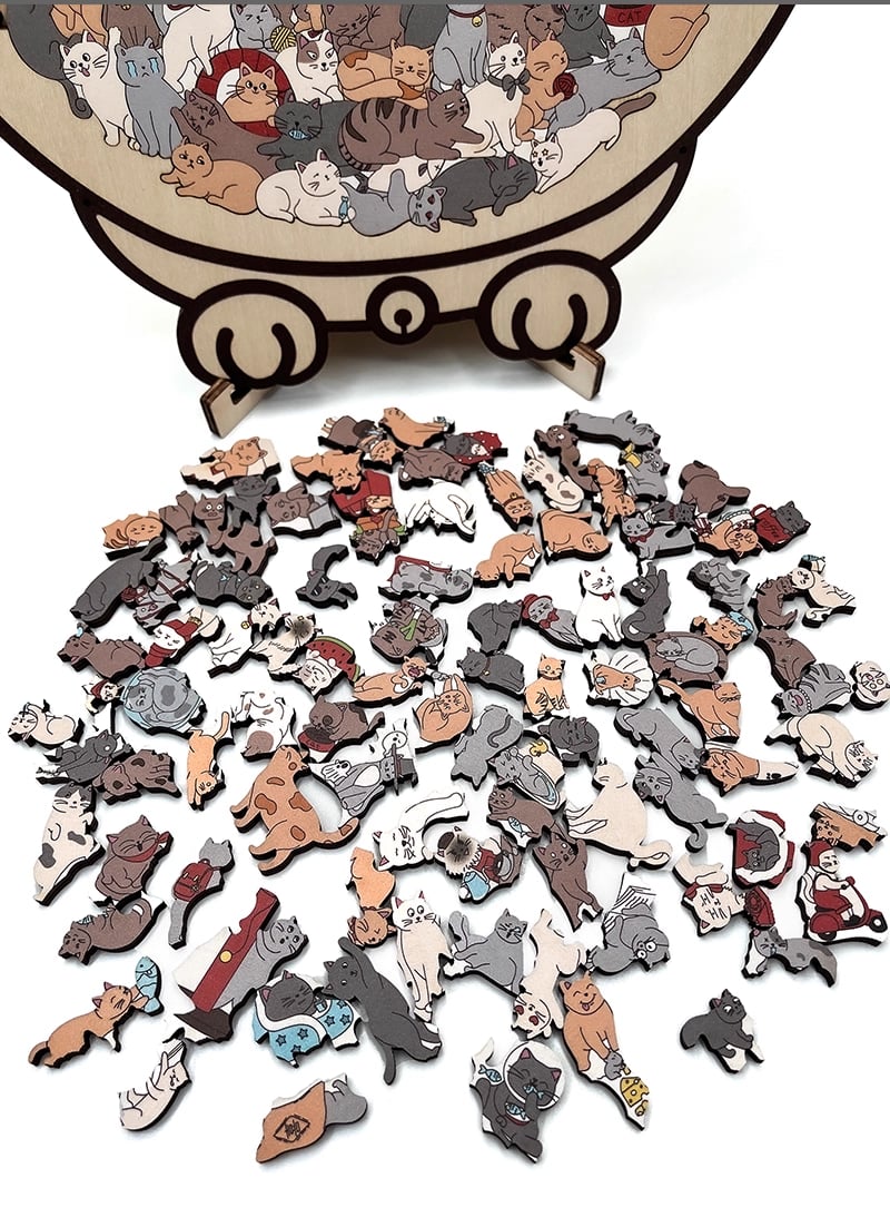 🎁Christmas Sale 49% OFF🎅135-Piece Morandi-Colored Cat Shaped Wooden Jigsaw Puzzle