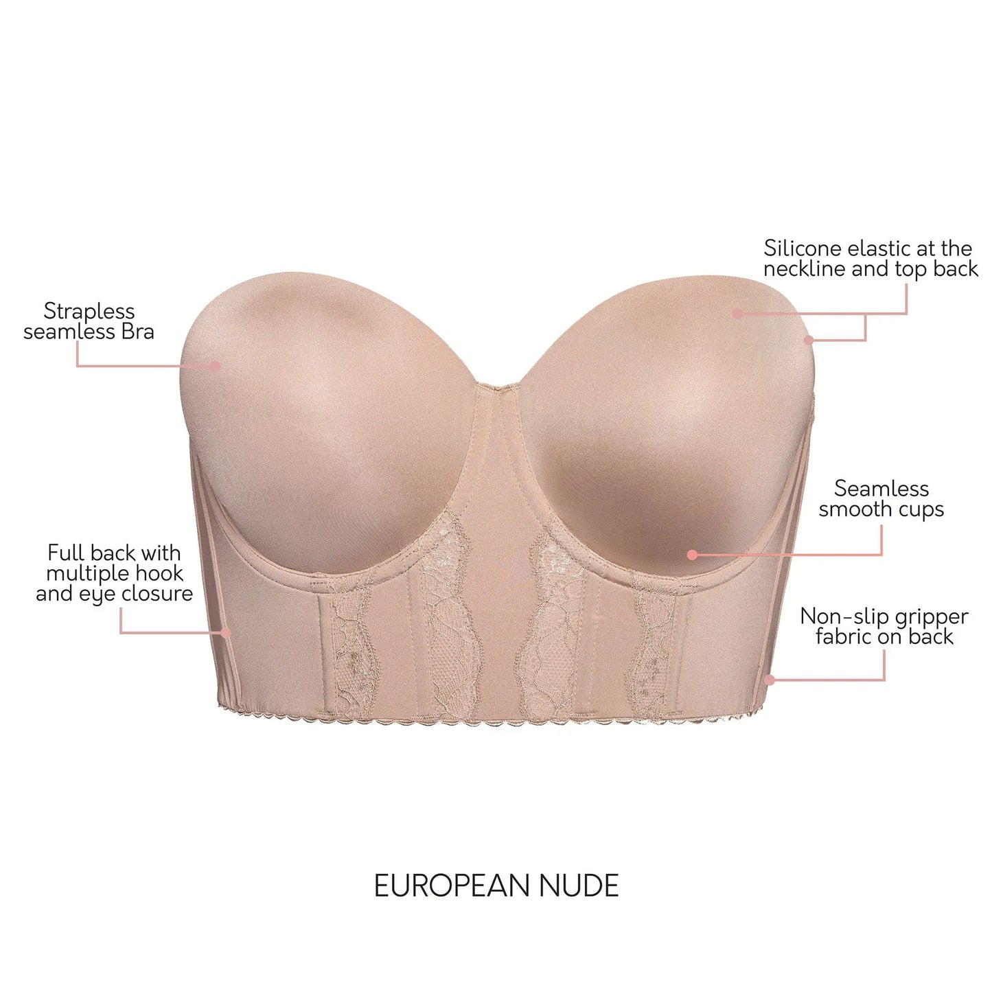 PARFAIT Elissa Women's Non-slip Full Bust and Full Figure Supportive Seamless Foam Padded Strapless Longline Bra and Bustier Top
