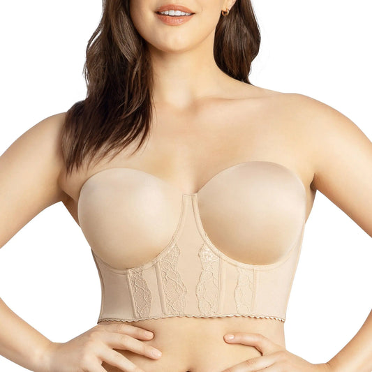 PARFAIT Elissa Women's Non-slip Full Bust and Full Figure Supportive Seamless Foam Padded Strapless Longline Bra and Bustier Top