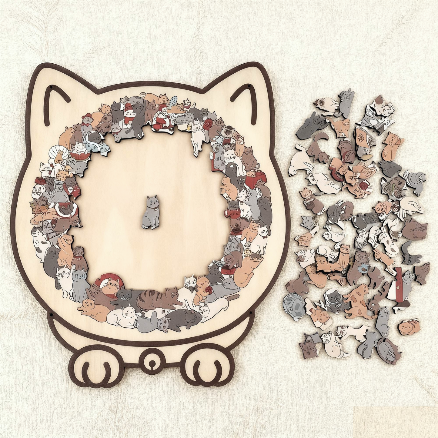 🎁Christmas Sale 49% OFF🎅135-Piece Morandi-Colored Cat Shaped Wooden Jigsaw Puzzle